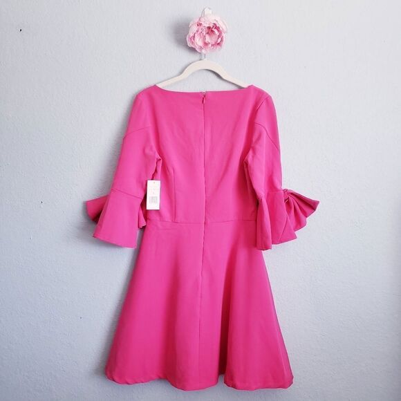 Alexia Admour Hot Pink Square Neck Half Sleeve Dress with Giant Bows - Picture 11 of 11